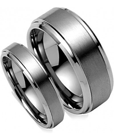 Matching Set " His 8MM " & " Her's 6MM " Brushed Center Step Edge Tungsten Carbide Wedding Band Ring Set $39.44 Bridal Sets