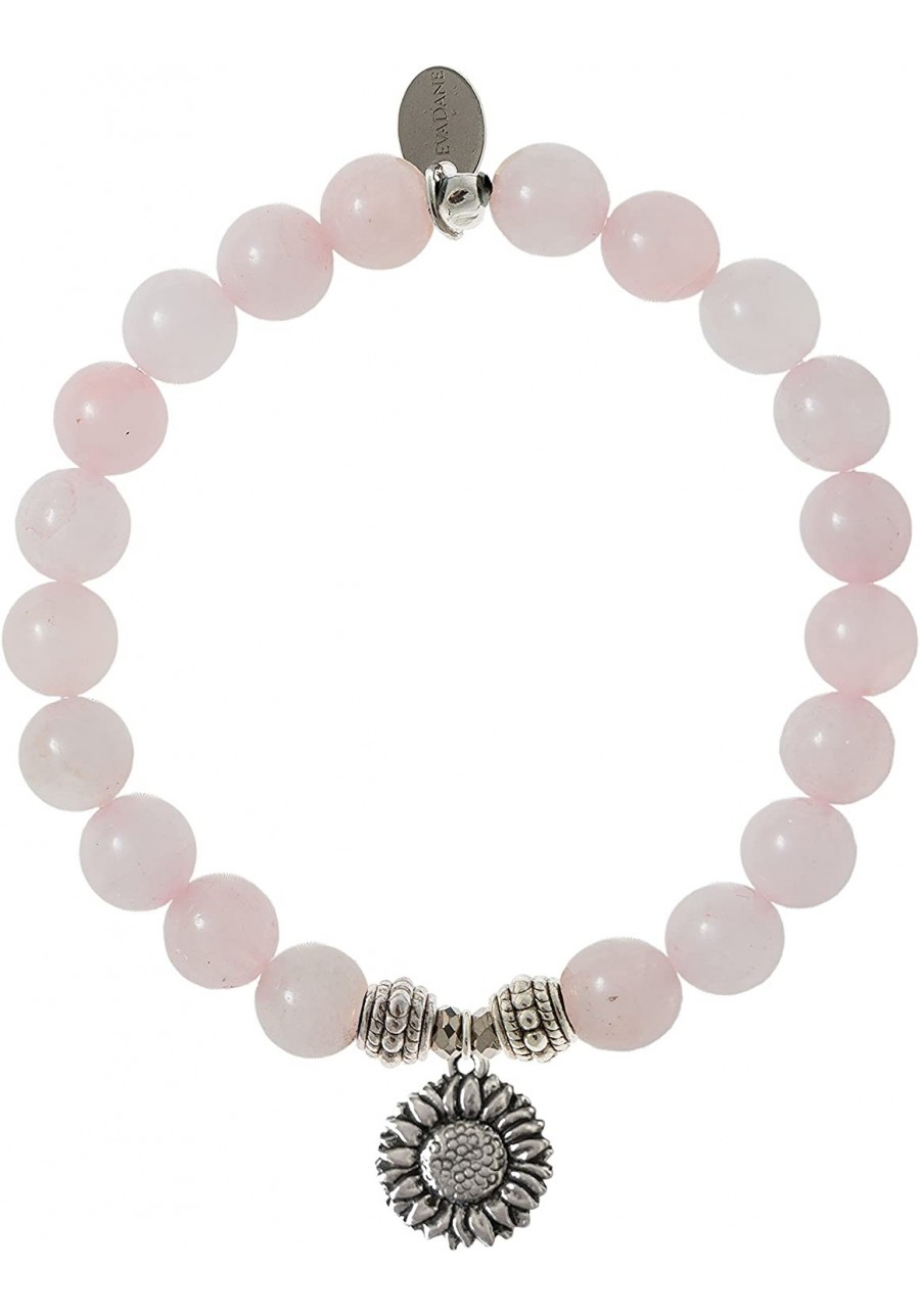 Natural Rose Quartz Gemstone Rope Bead Sunflower Charm Stretch Bracelet $49.23 Strand