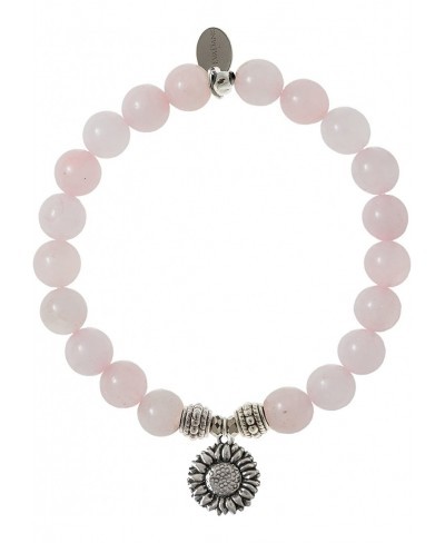 Natural Rose Quartz Gemstone Rope Bead Sunflower Charm Stretch Bracelet $49.23 Strand