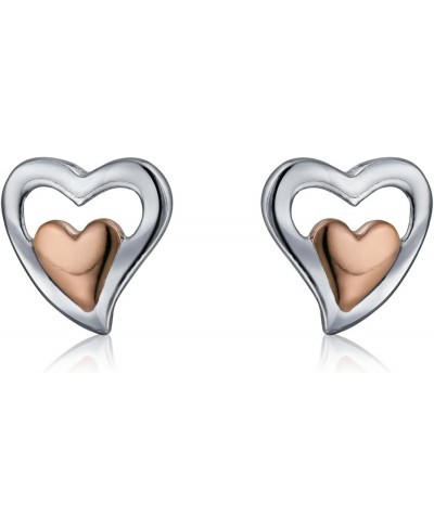 Petite Delicate Tiny Two Toned Double Heart Shaped Stud Earrings For Women Girlfriend Teen Rose Gold Plated 925 Sterling Silv...