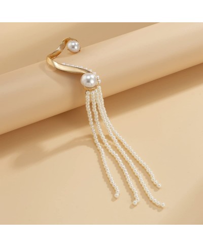 Pearl Long Tassel Drop Earrings Fashion Long Pearl Chain Earrings Large Pearl Ear Cuffs Ear Clip Gold for Women Girls $10.59 ...