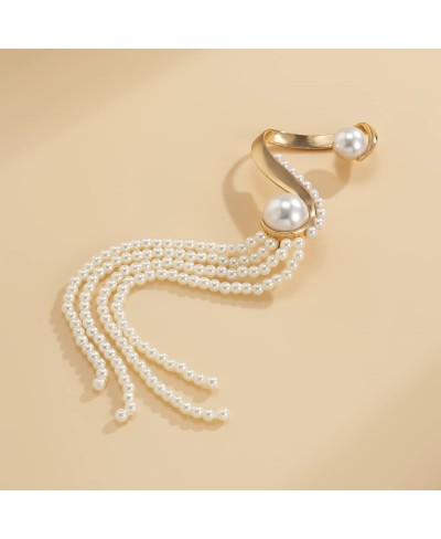 Pearl Long Tassel Drop Earrings Fashion Long Pearl Chain Earrings Large Pearl Ear Cuffs Ear Clip Gold for Women Girls $10.59 ...