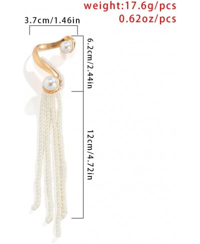 Pearl Long Tassel Drop Earrings Fashion Long Pearl Chain Earrings Large Pearl Ear Cuffs Ear Clip Gold for Women Girls $10.59 ...