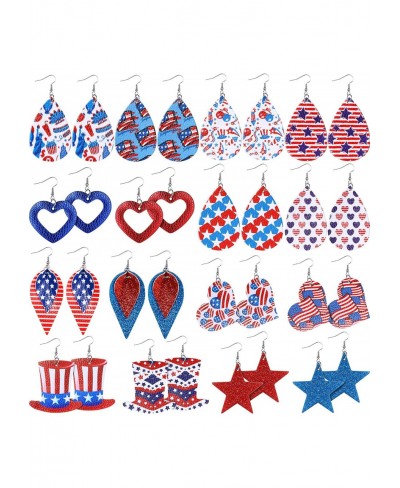 16 Pairs Independence Day American Flags Patriotic Faux Leather Earrings Dangle Petal Lightweight Leather Teardrop Leaf Drop ...