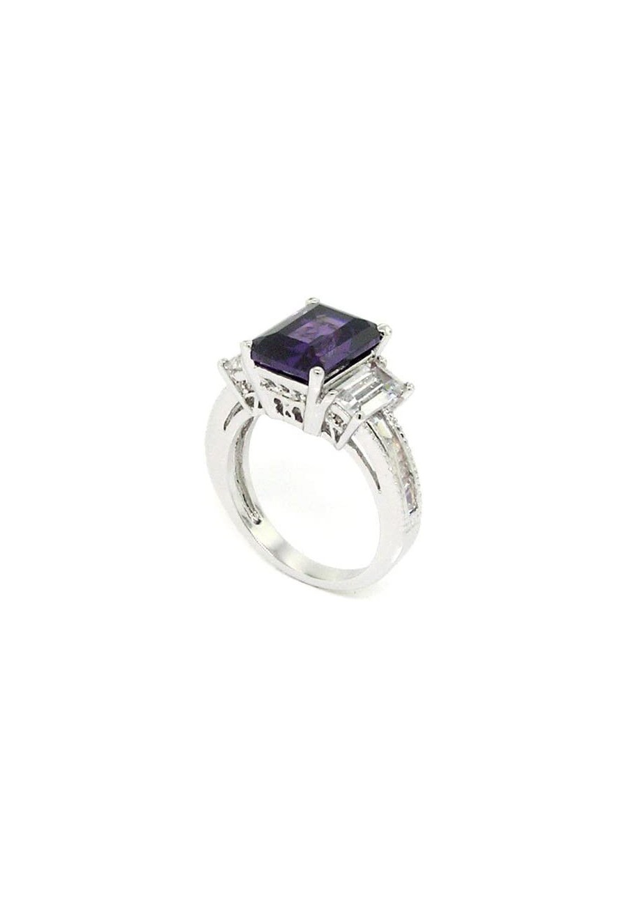 Classic Promise Ring w/Rectangular Amethyst & White CZs $15.17 Promise Rings