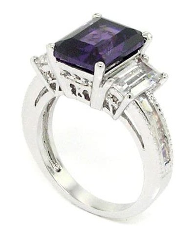 Classic Promise Ring w/Rectangular Amethyst & White CZs $15.17 Promise Rings