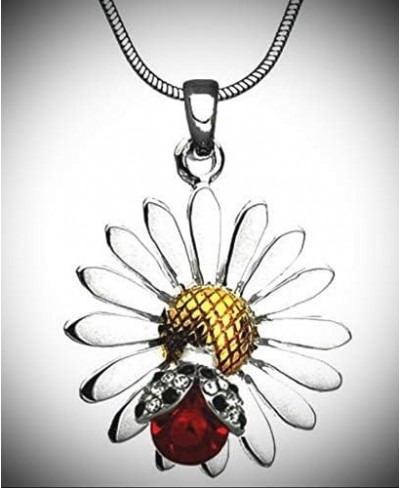 Ladybug And Daisy Flower Pendant Statement Chunky Rhinestone Necklace for Women On 21" Chain $24.74 Jewelry Sets