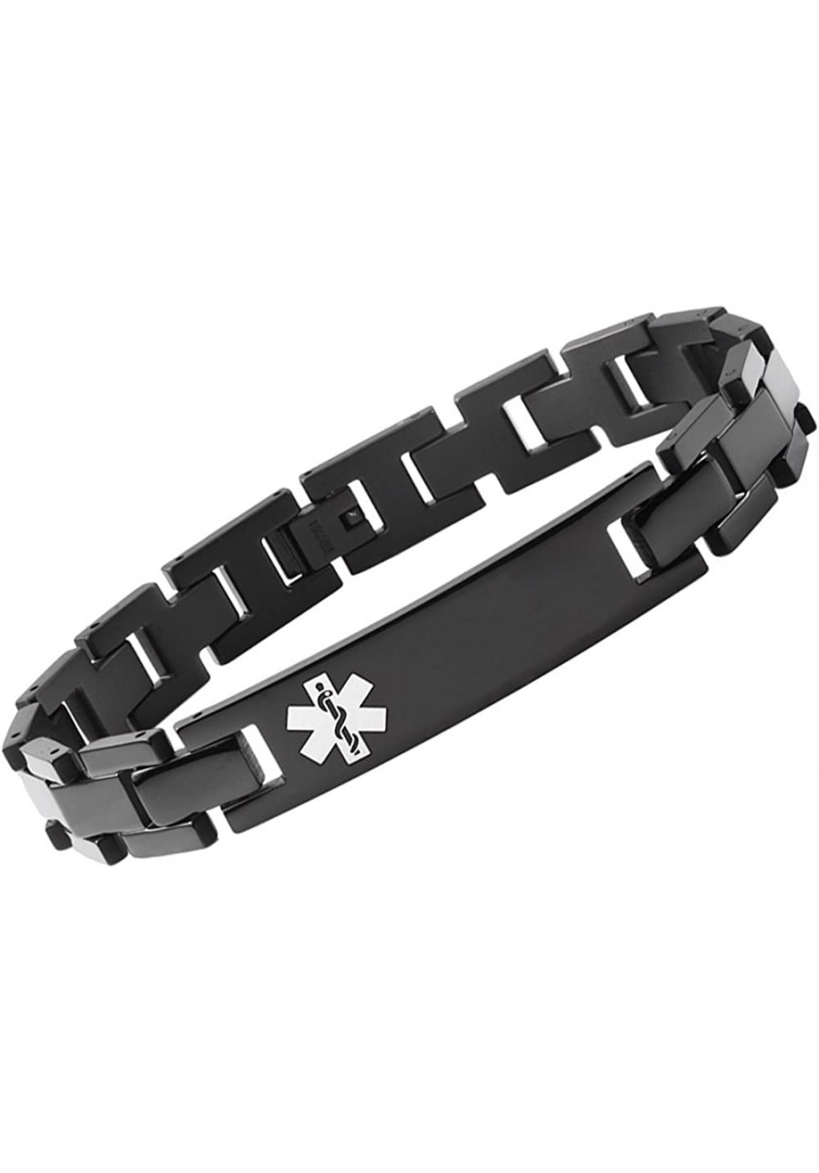 Titanium Medical Alert Bracelets for Men Women Black Medical id Bracelets $40.60 Identification