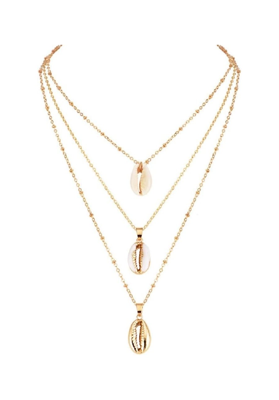 Gold Plated Vintage Seashell Necklace 3 Layered Chain Beach Necklace Fashion Boho Jewelry for Women Girls $11.19 Chains