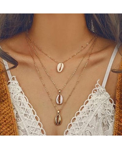 Gold Plated Vintage Seashell Necklace 3 Layered Chain Beach Necklace Fashion Boho Jewelry for Women Girls $11.19 Chains