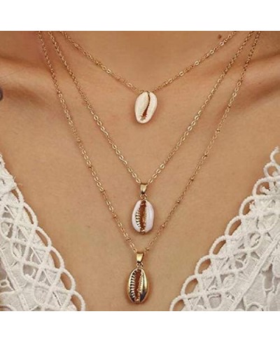 Gold Plated Vintage Seashell Necklace 3 Layered Chain Beach Necklace Fashion Boho Jewelry for Women Girls $11.19 Chains