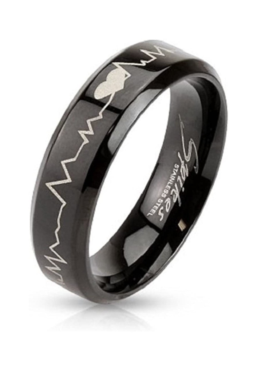 316L Stainless Steel Jet Black IP Heartbeat Promise Wedding Band Ring $9.96 Bands