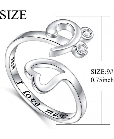 I Love Music Ring 925 Sterling Silver Bass Note Heart Ring Open End Adjustable Musical Punky Jewelry Gift for Women Teen Girl...