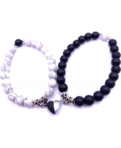 EVOLS Men Women Beaded Stretch Stacking Beaded Bracelets With Magnetic Heart Set Of 2 Bracelets For Couples Best Friends Sist...