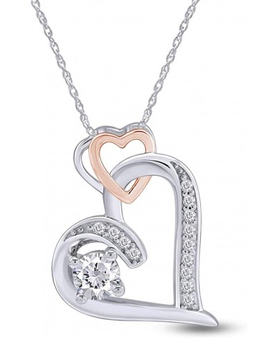 0.40 Carat (Cttw) Round Cut Sparkling White Cubic Zirconia Two Tone Double Heart Pendant Necklace In 14K Gold Over Sterling S...