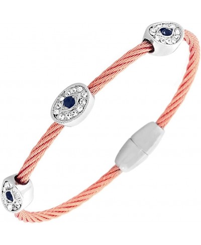 Fashion Alloy Rose Gold-Tone Silver-Tone White Blue CZ Evil Eye Bangle Bracelet $18.33 Charms & Charm Bracelets