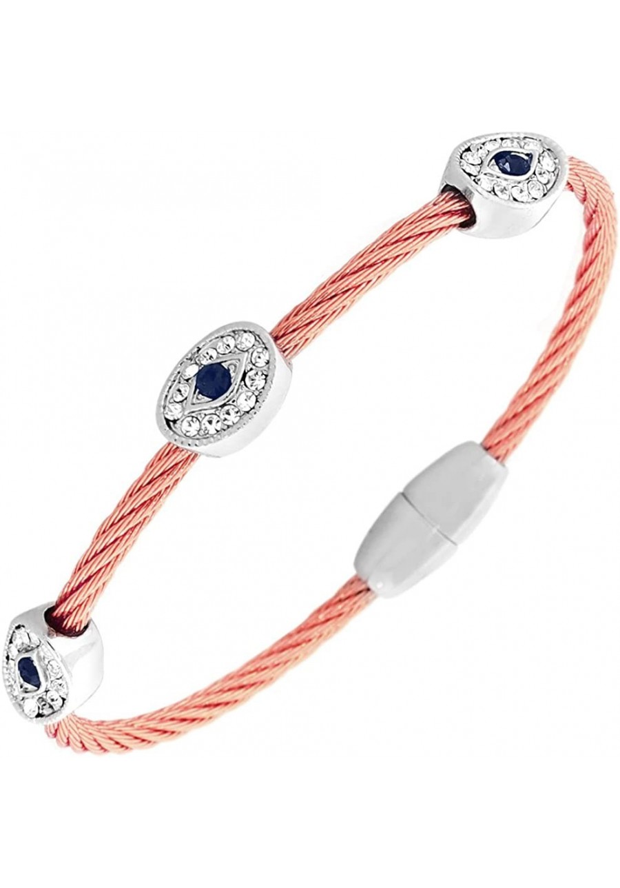 Fashion Alloy Rose Gold-Tone Silver-Tone White Blue CZ Evil Eye Bangle Bracelet $18.33 Charms & Charm Bracelets