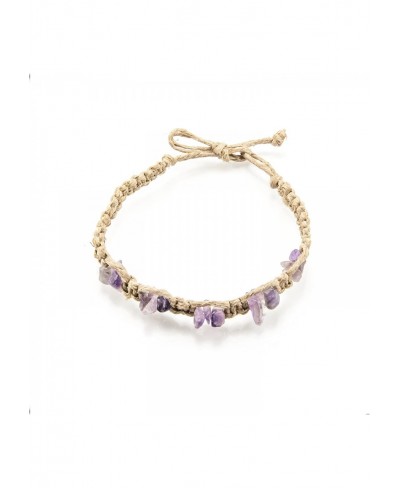 Braided Hemp Cord Anklet Bracelet with Semi Precious Gemstone Chips (Amethyst) $8.76 Anklets