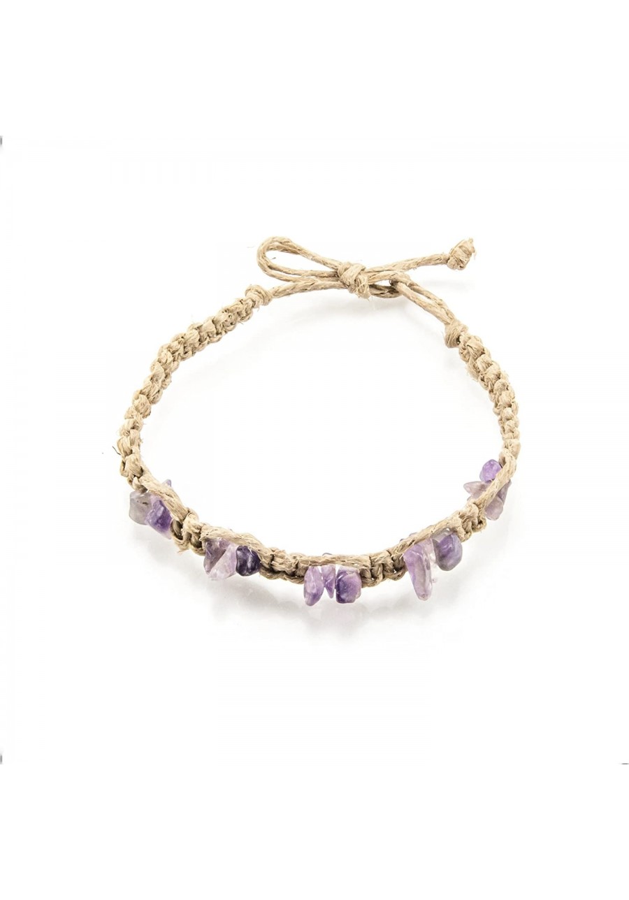 Braided Hemp Cord Anklet Bracelet with Semi Precious Gemstone Chips (Amethyst) $8.76 Anklets