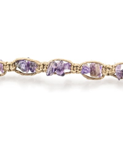 Braided Hemp Cord Anklet Bracelet with Semi Precious Gemstone Chips (Amethyst) $8.76 Anklets