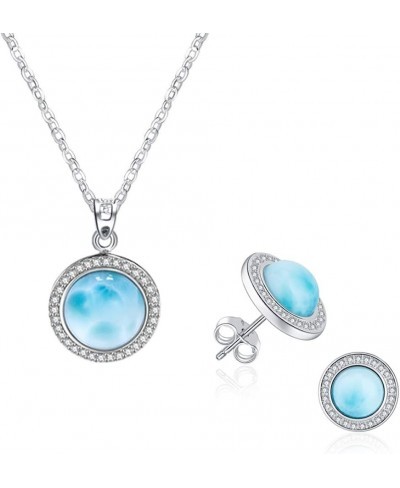 925 Sterling Silver Necklace Larimar Eearrings Natural Gemstones Women Jewelry Sets 14k White Gold Plated 18”Silver Chain $44...