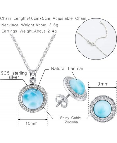 925 Sterling Silver Necklace Larimar Eearrings Natural Gemstones Women Jewelry Sets 14k White Gold Plated 18”Silver Chain $44...