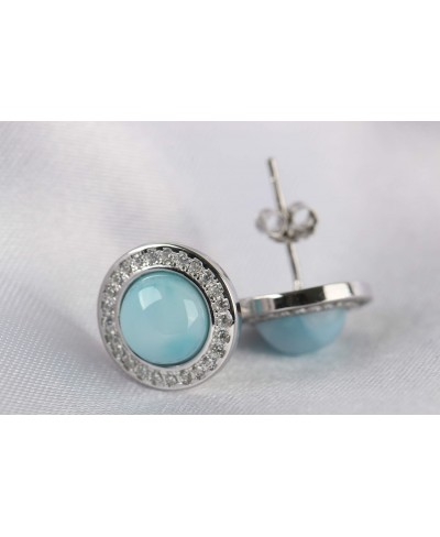 925 Sterling Silver Necklace Larimar Eearrings Natural Gemstones Women Jewelry Sets 14k White Gold Plated 18”Silver Chain $44...