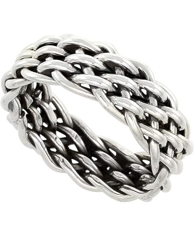 Sterling Silver Wire Braided Ring Handmade 3/8 inch Wide $30.04 Bands