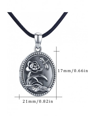 Oval Sterling Silver Locket for Women That Holds Pictures vintage Dragonfly Lotus Necklace Pendant Photo Locket Jewelry $22.7...