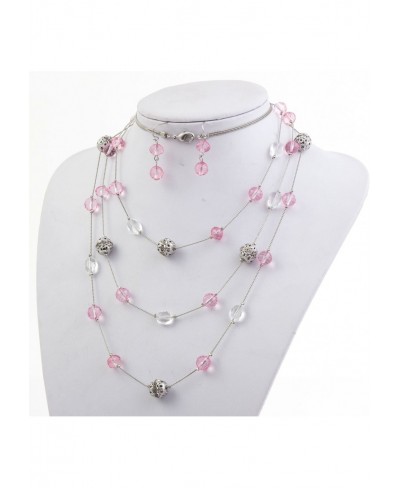 Fashion 3 Layer Handmade Beads Necklace Earring Set Long Illusion Necklace for Women $11.73 Jewelry Sets