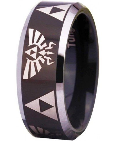 The Legend of Zelda Ring- Crest and Triforce Ring Black Tungsten Carbide Wedding Bands Ring FREE Custom Engraving $17.69 Bands