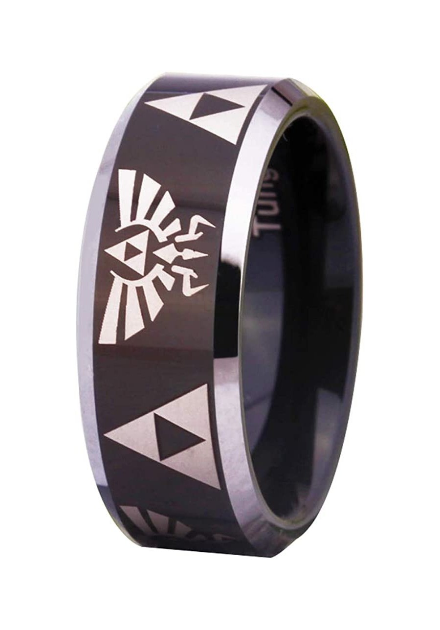 The Legend of Zelda Ring- Crest and Triforce Ring Black Tungsten Carbide Wedding Bands Ring FREE Custom Engraving $17.69 Bands