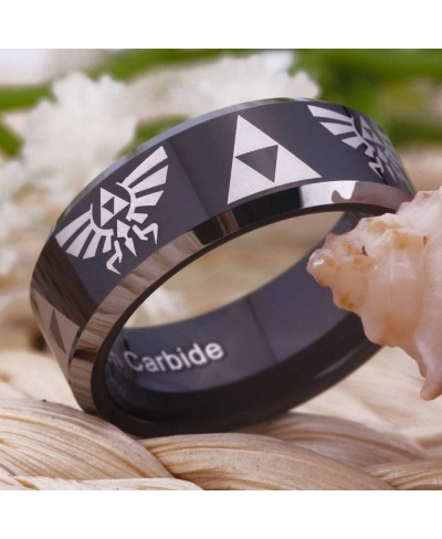 The Legend of Zelda Ring- Crest and Triforce Ring Black Tungsten Carbide Wedding Bands Ring FREE Custom Engraving $17.69 Bands