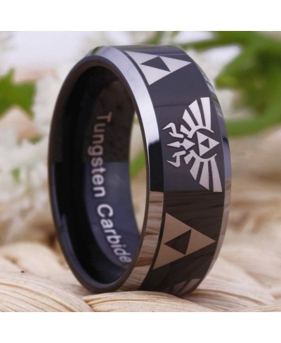 The Legend of Zelda Ring- Crest and Triforce Ring Black Tungsten Carbide Wedding Bands Ring FREE Custom Engraving $17.69 Bands