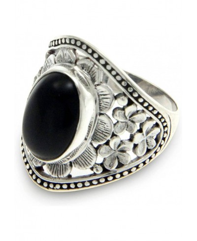 Onyx .925 Sterling Silver Floral Cocktail Ring Frangipani Mystery' $55.07 Statement