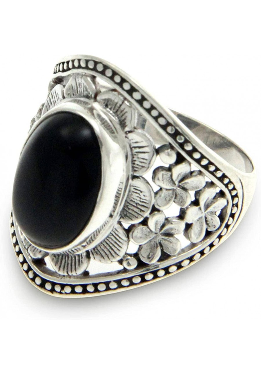 Onyx .925 Sterling Silver Floral Cocktail Ring Frangipani Mystery' $55.07 Statement