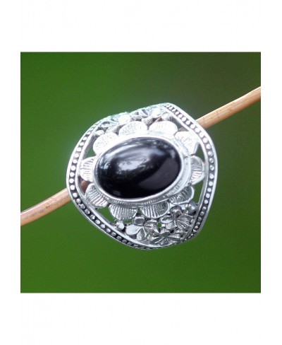 Onyx .925 Sterling Silver Floral Cocktail Ring Frangipani Mystery' $55.07 Statement