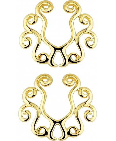 Gold Tone Vintage Tribal Floral Clip on Non-Pierce No Pierce Fake Nipple Ring Sold as a Pair $10.95 Faux Body Piercing Jewelry