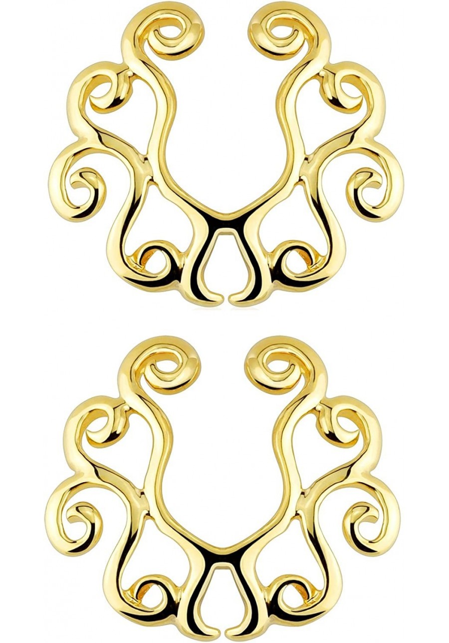 Gold Tone Vintage Tribal Floral Clip on Non-Pierce No Pierce Fake Nipple Ring Sold as a Pair $10.95 Faux Body Piercing Jewelry