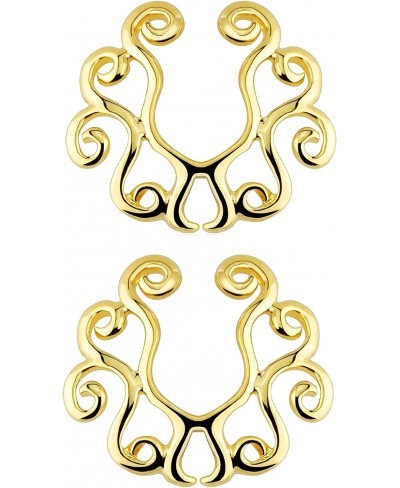 Gold Tone Vintage Tribal Floral Clip on Non-Pierce No Pierce Fake Nipple Ring Sold as a Pair $10.95 Faux Body Piercing Jewelry