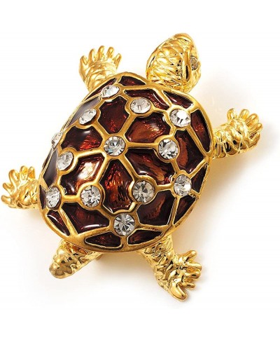 Cute Brown Enamel Crystal Turtle Brooch (Gold Plated) $18.16 Brooches & Pins