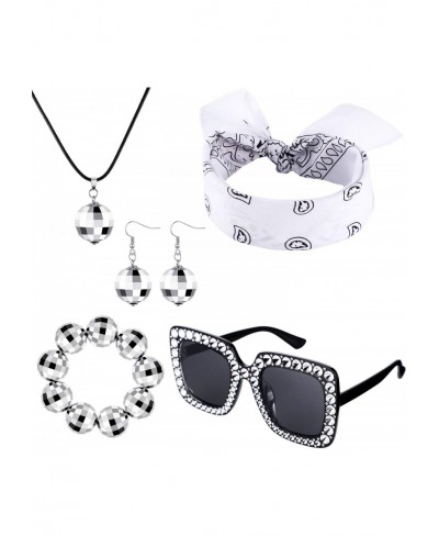 5 Pieces 1970s Accessories Disco Ball Earrings Necklace Bracelet Black Sunglasses and Headband for Women $18.01 Jewelry Sets