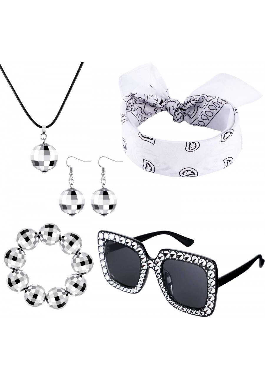 5 Pieces 1970s Accessories Disco Ball Earrings Necklace Bracelet Black Sunglasses and Headband for Women $18.01 Jewelry Sets