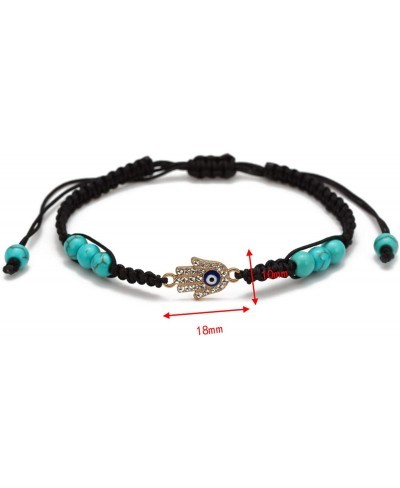 Evil Eye Turkish Fatima Hands Turquoise Crystal Cubic Zirconia Adjustable String Rope Bracelet Beaded Beads Protection Good L...