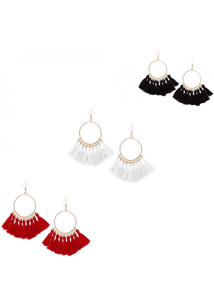 Women 3 Pairs Tassel Pendant Earrings 2023 Metal Geometric Drop Dangle Round Hoop Fringe Bohemian Eardrop $8.53 Drop & Dangle