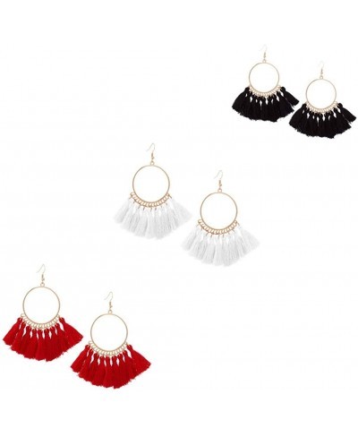 Women 3 Pairs Tassel Pendant Earrings 2023 Metal Geometric Drop Dangle Round Hoop Fringe Bohemian Eardrop $8.53 Drop & Dangle