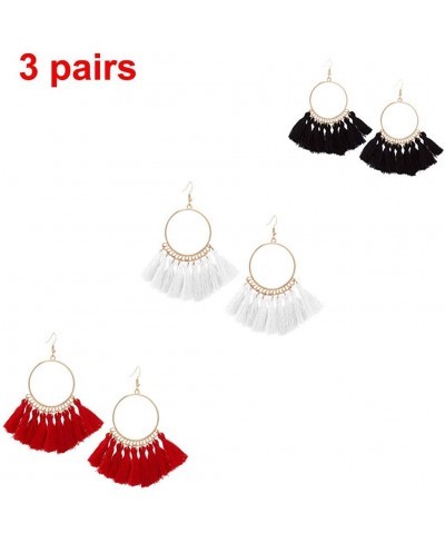 Women 3 Pairs Tassel Pendant Earrings 2023 Metal Geometric Drop Dangle Round Hoop Fringe Bohemian Eardrop $8.53 Drop & Dangle