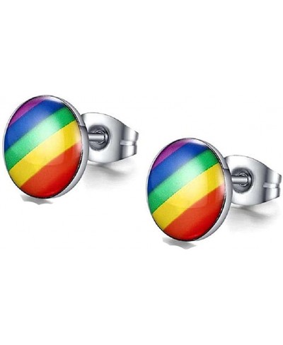 Gay Pride Jewelry Stainless Steel Rainbow Round Ear Stud Earrings for Men Women $9.34 Stud