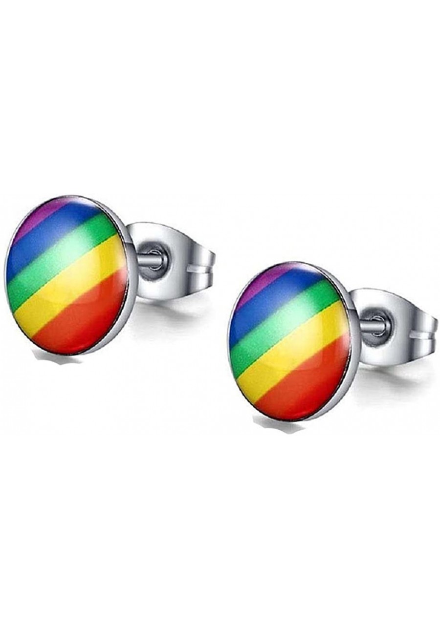 Gay Pride Jewelry Stainless Steel Rainbow Round Ear Stud Earrings for Men Women $9.34 Stud