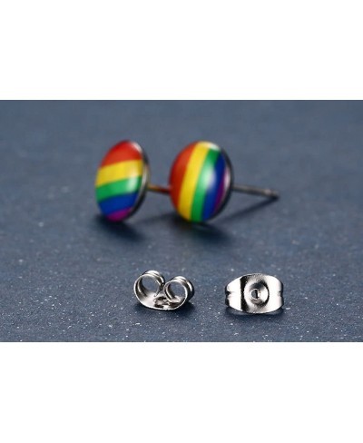 Gay Pride Jewelry Stainless Steel Rainbow Round Ear Stud Earrings for Men Women $9.34 Stud